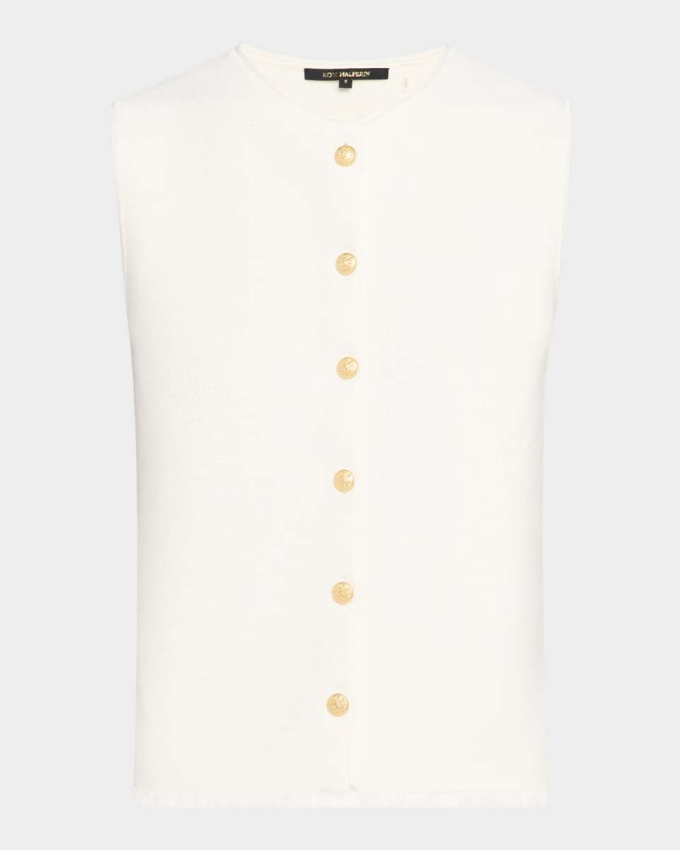 Tobias Sleeveless Fringed Button-Down Sweat